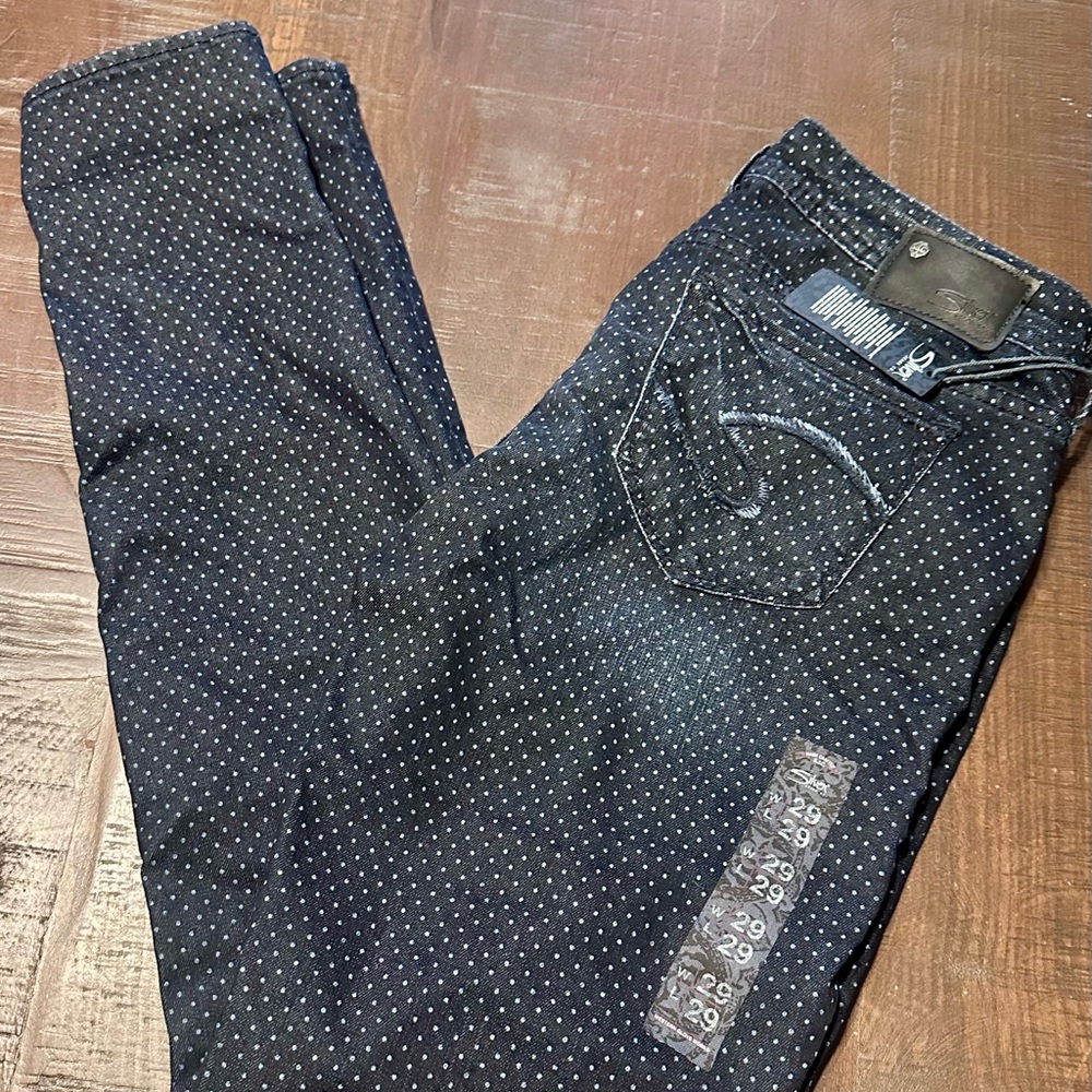 Silver Jeans Women's Navy Polka Dot Skinny Jeans